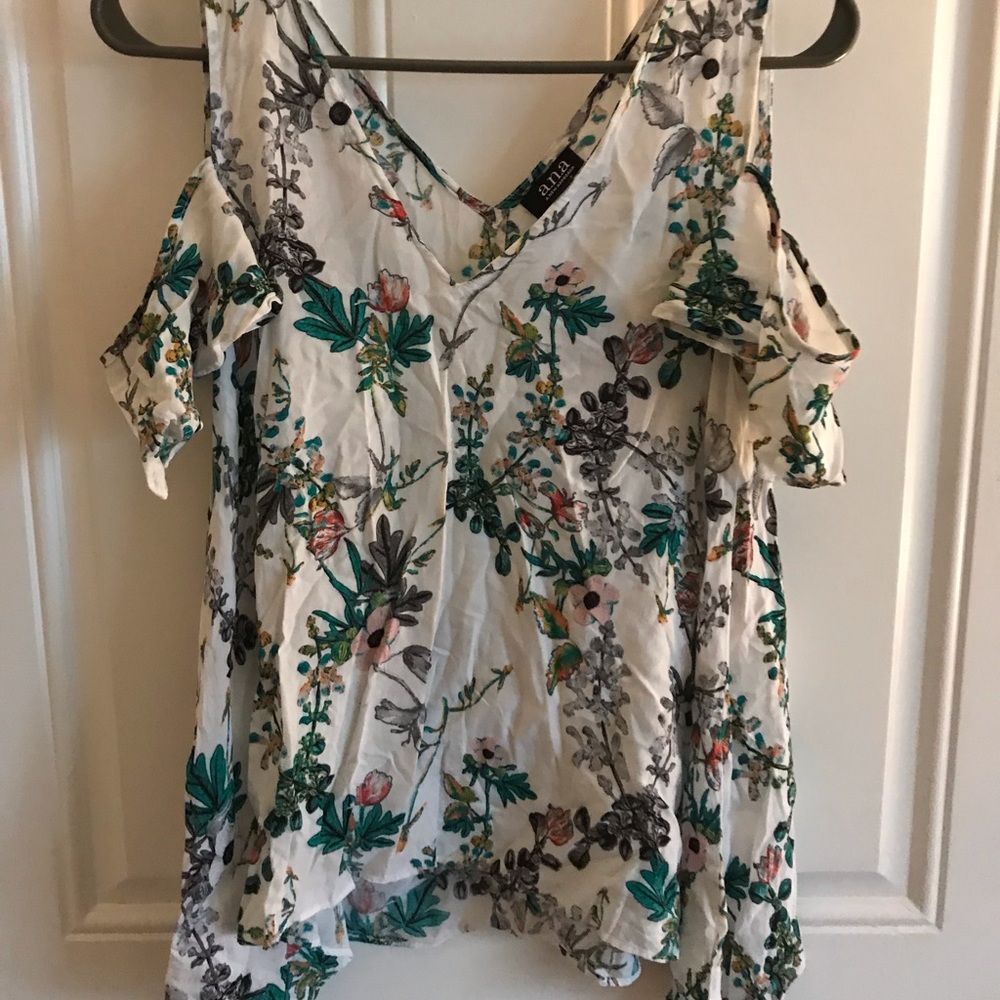 White Floral Cold Shoulder Top